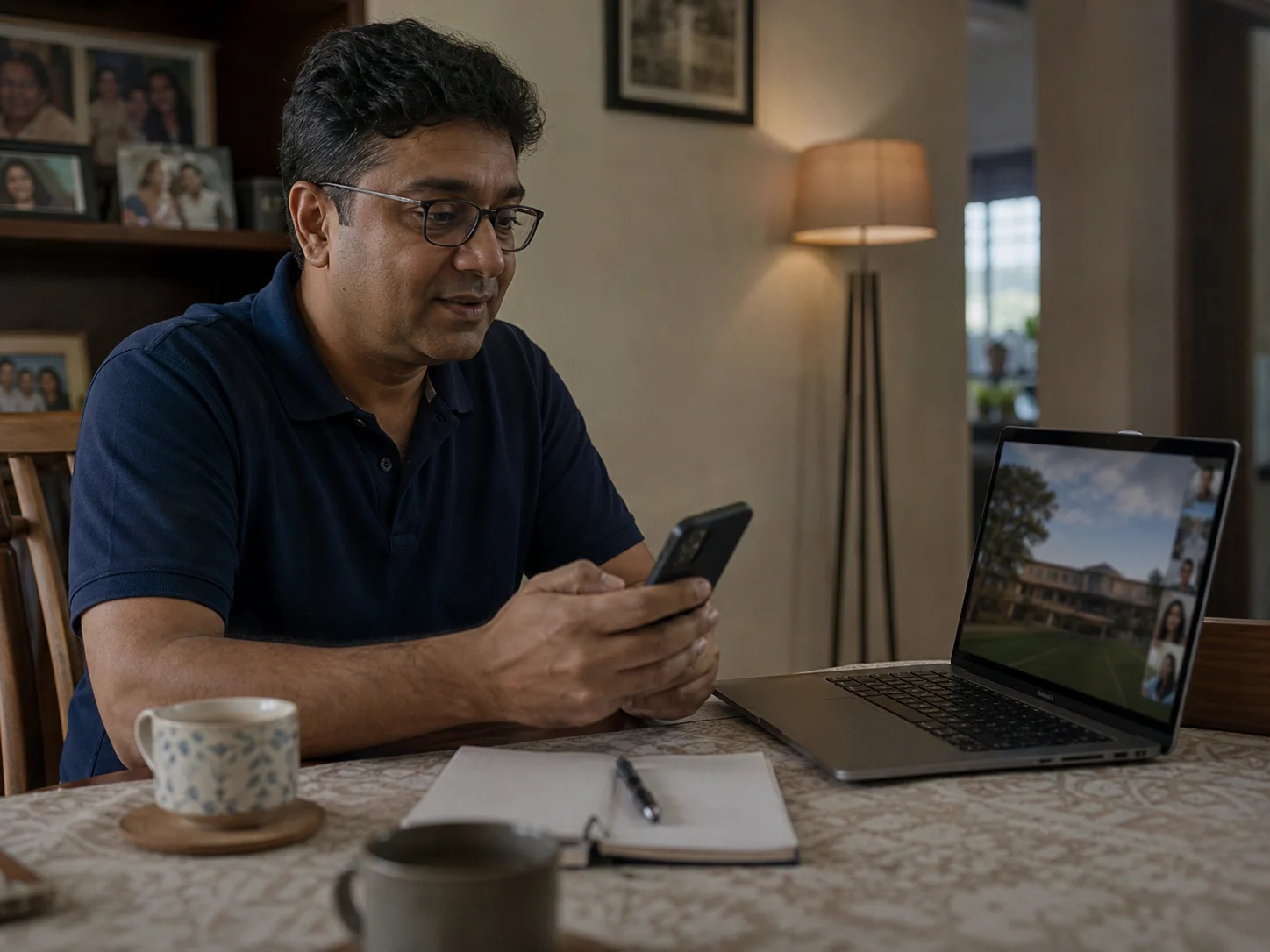 A father sharing the campus tour link with grandparents